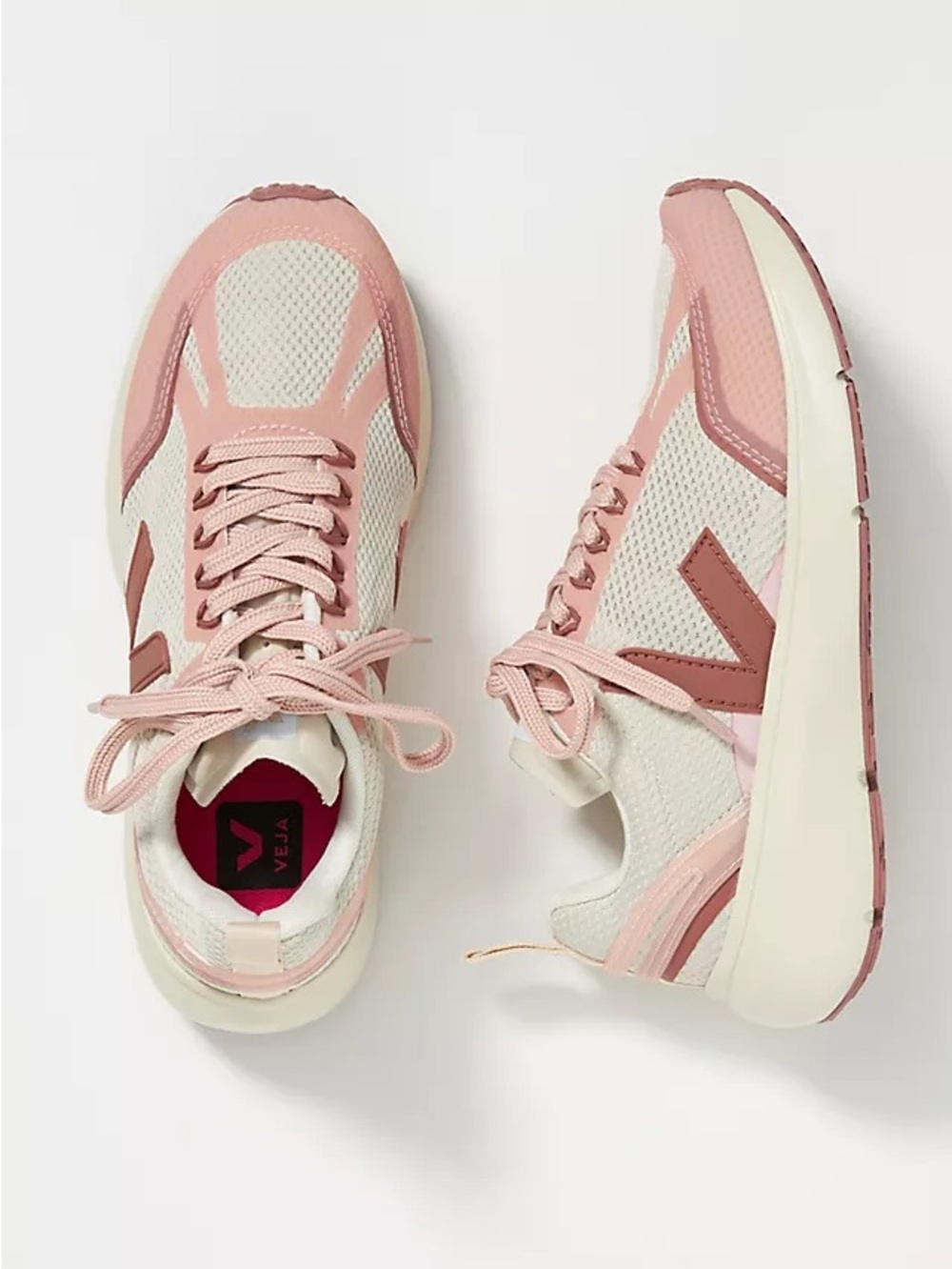 Veja Pink and Cream Athletic Lace-Up Sneakers